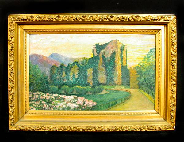 Appraisal: Artist Unknown A Garden View with Ivy Covered Ruins oil