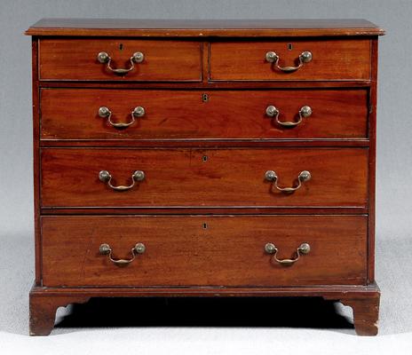 Appraisal: Georgian mahogany five-drawer chest mahogany and pine secondary probably original