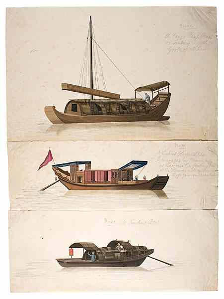 Appraisal: Collection of Cantonese Boat Watercolors First quarter th century A