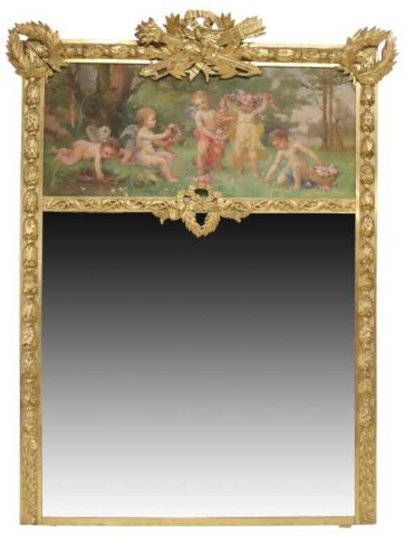 Appraisal: Monumental French Louis XVI style giltwood trumeau mirror th c