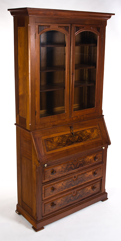 Appraisal: TWO-PIECE VICTORIAN SECRETARY BOOKCASE American rd quarter- th century walnut