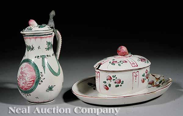 Appraisal: An Antique French Faience Lidded Sauce Tureen with attached undertray