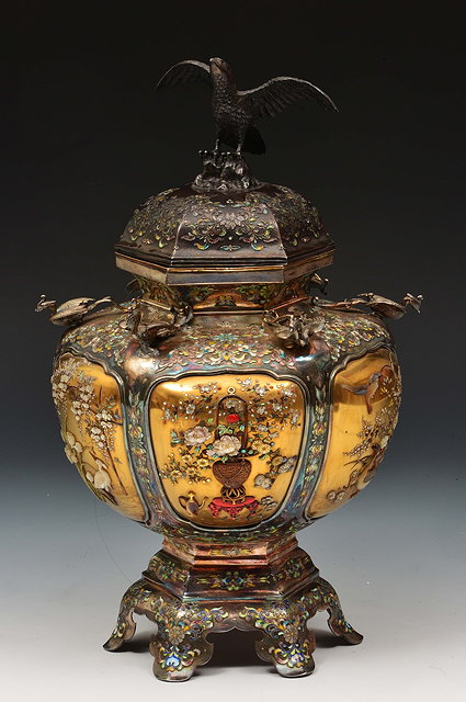 Appraisal: A Japanese enamelled silver censer and coverMeiji periodsigned Masaharu the