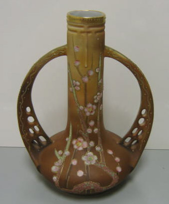 Appraisal: NIPPON CORALENE VASE Having large looping pierced handles decorated with