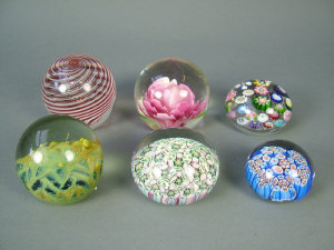 Appraisal: Bohemian glass paperweight of domed form with pink flower and