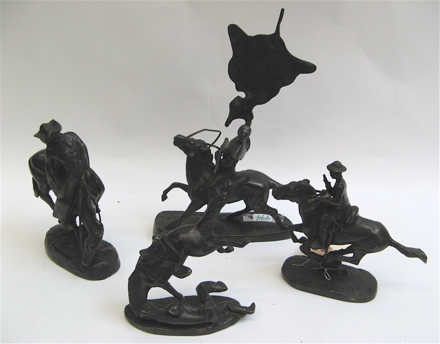 Appraisal: SEVEN BRONZE SCULPTURES AFTER FREDERIC REMINGTON American - all with