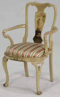 Appraisal: Queen Anne Style Painted Arm Chair cream color paint decorated