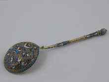 Appraisal: A large Russian cloisonne enamelled silver spoon Moscow - and