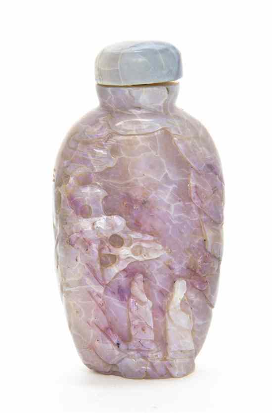 Appraisal: A Carved Opal Snuff Bottle of compressed flask form one