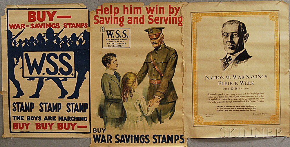 Appraisal: Three War Savings WWI Lithograph Posters Buy War-Savings Stamps Help