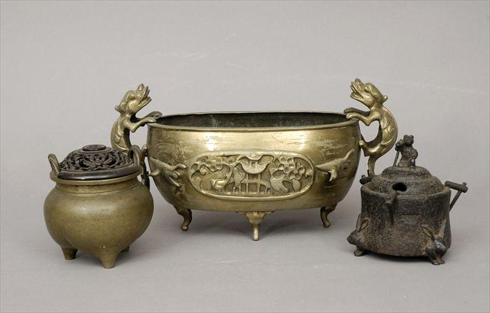 Appraisal: Chinese Brass Footed Bowl Brass Censer and an Iron Censer