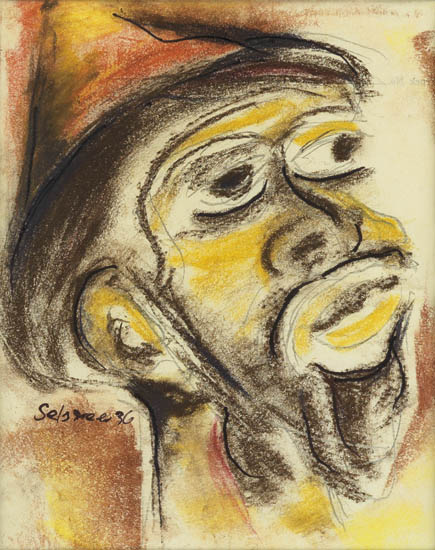 Appraisal: CHARLES SEBREE - Untitled Head Color crayons and black ink