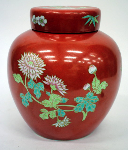 Appraisal: A TH CENTURY CHINESE ORANGE GROUND PORCELAIN GINGER JAR AND