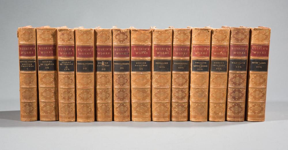 Appraisal: Leather Bindings Ruskin's Works volumes gilt tooled