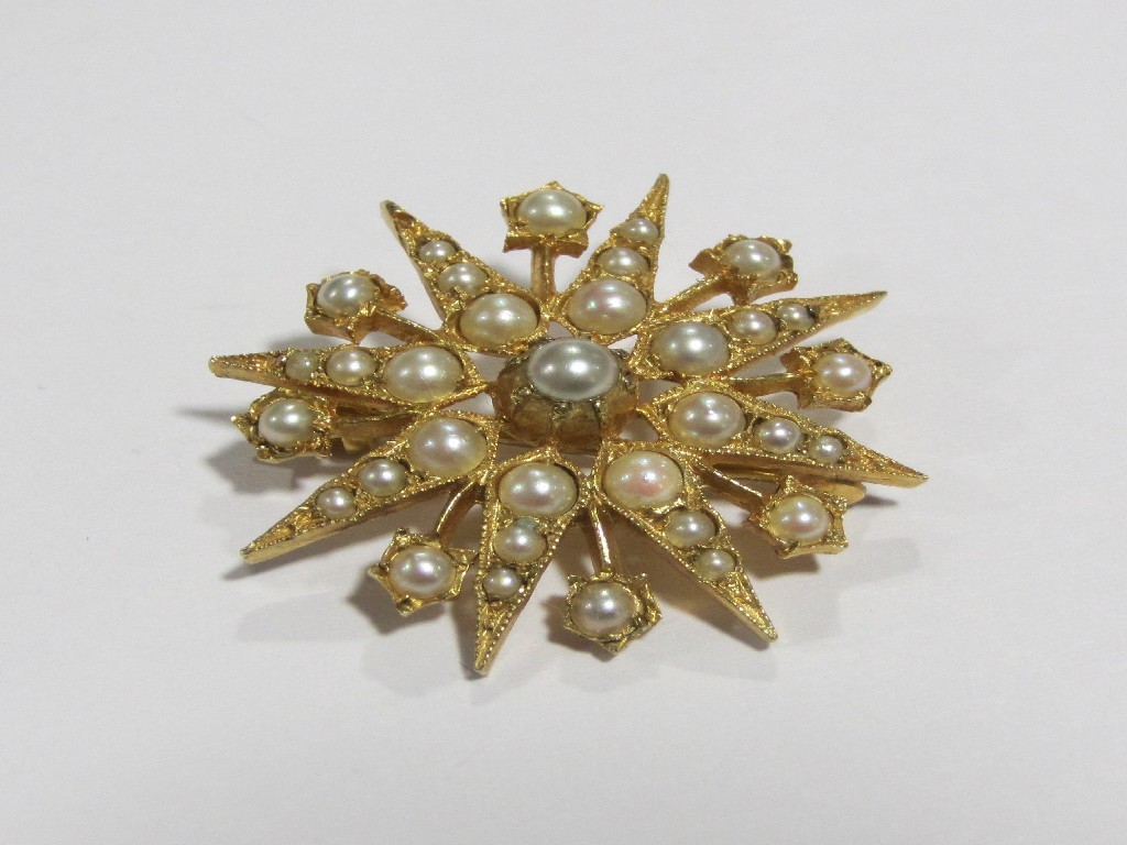 Appraisal: Nine carat gold seed pearl set brooch pendant in the