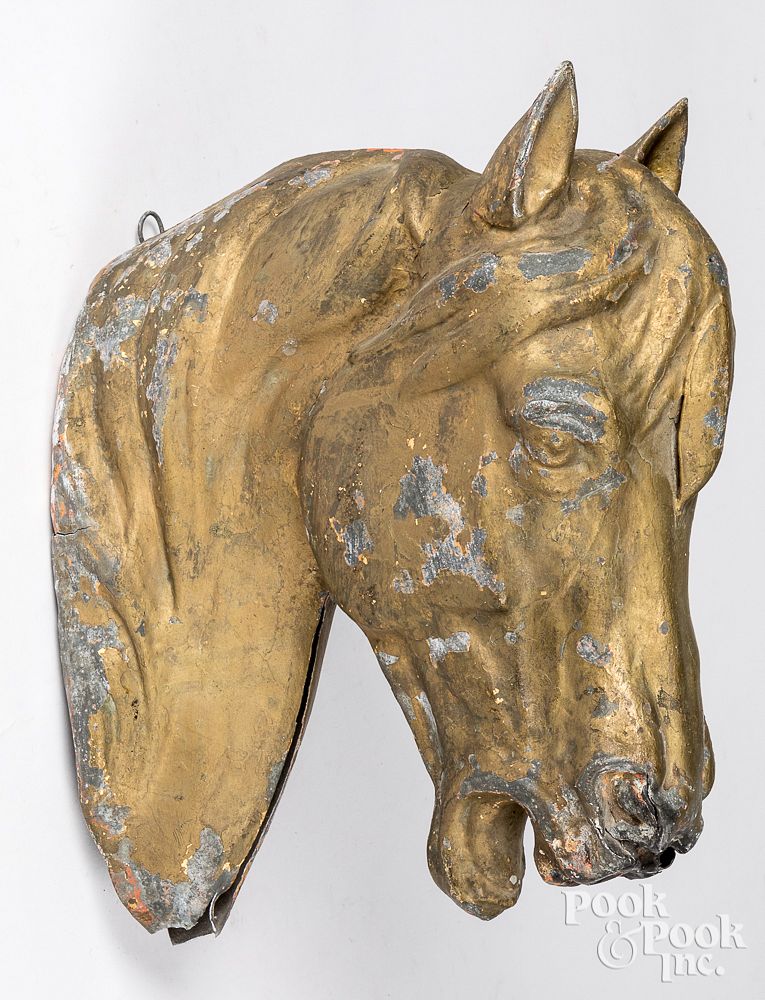 Appraisal: Painted zinc horsehead trade sign th c Painted zinc horsehead