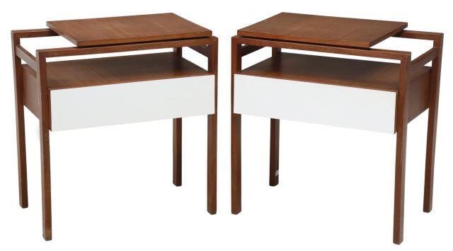 Appraisal: pair Italian mid-century modern teak nightstands c s offset top