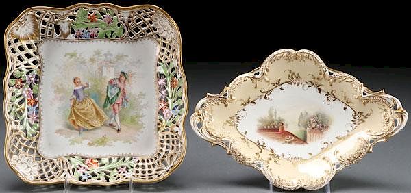 Appraisal: A PAIR OF DRESDEN SCENIC PAINTED PORCELAIN DISHES A PAIR