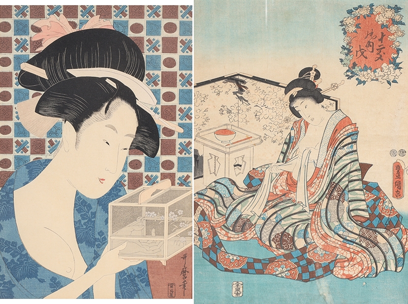 Appraisal: Two antique Japanese woodblock prints each signed with seal mark