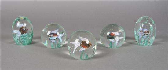 Appraisal: A Collection of Five Murano Glass Paperweights Diameter inches