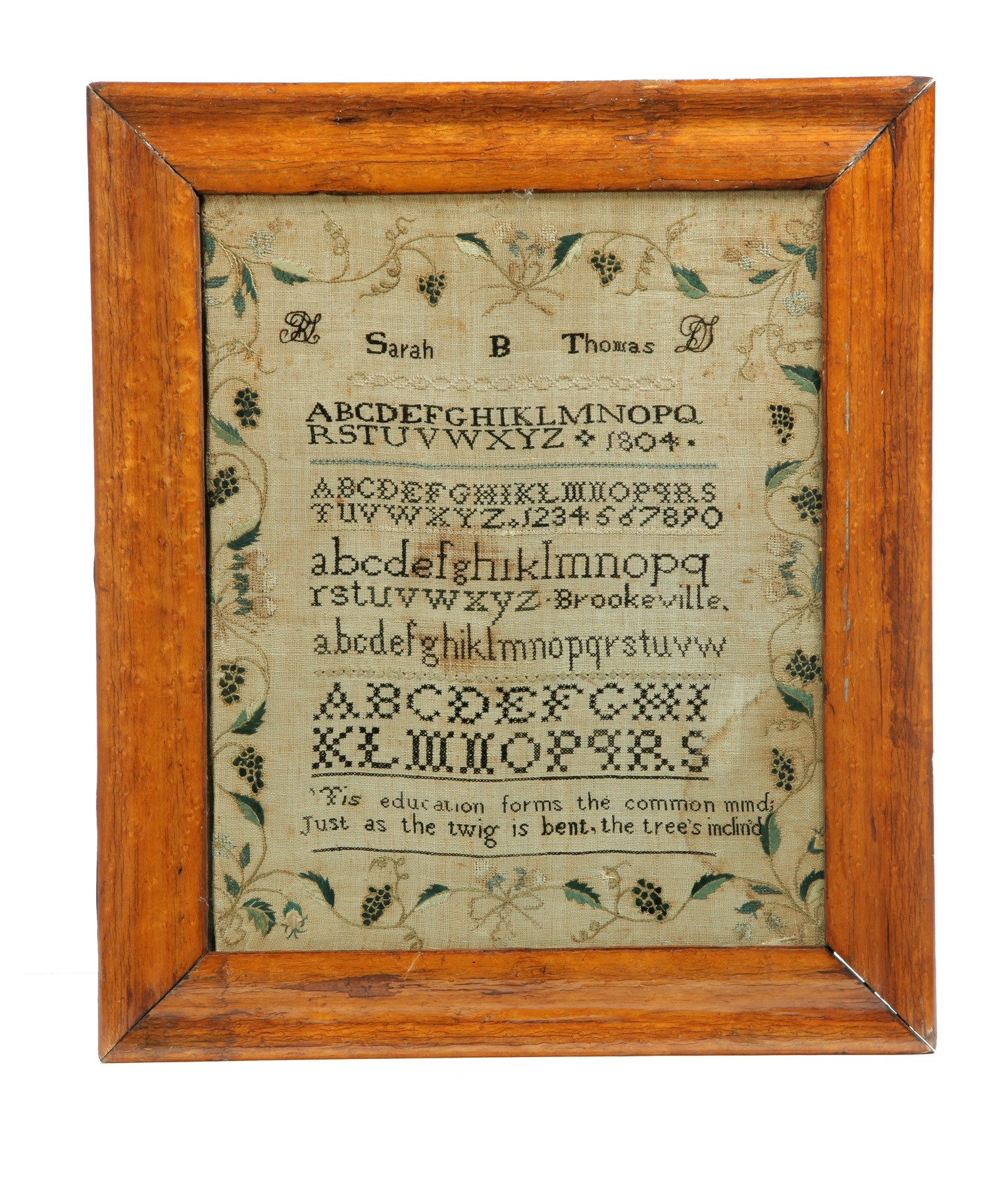 Appraisal: MARKING SAMPLER American dated silk thread on linen Alphabets and