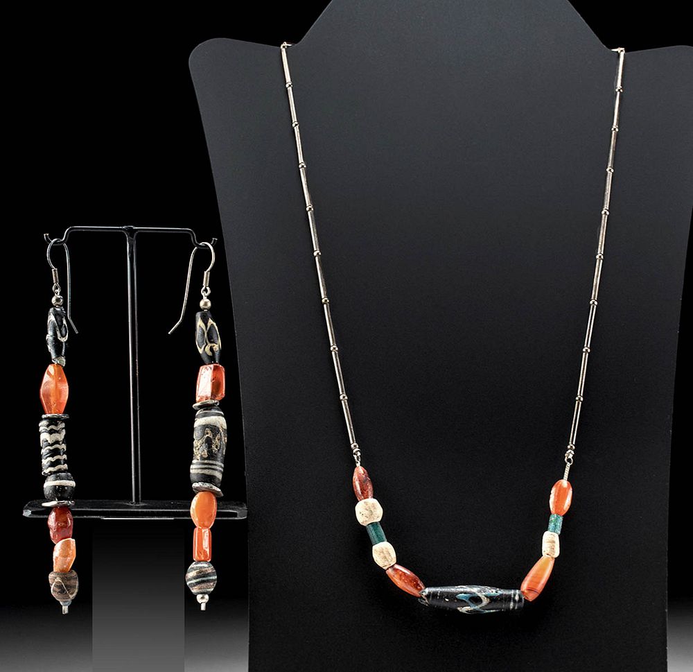 Appraisal: Phoenician Glass Carnelian Bead Necklace Earrings Originally Listed At Classical