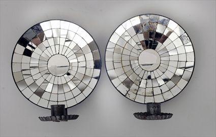 Appraisal: Pair of Tin Single-Light Wall Sconces with Mirrored Reflectors in