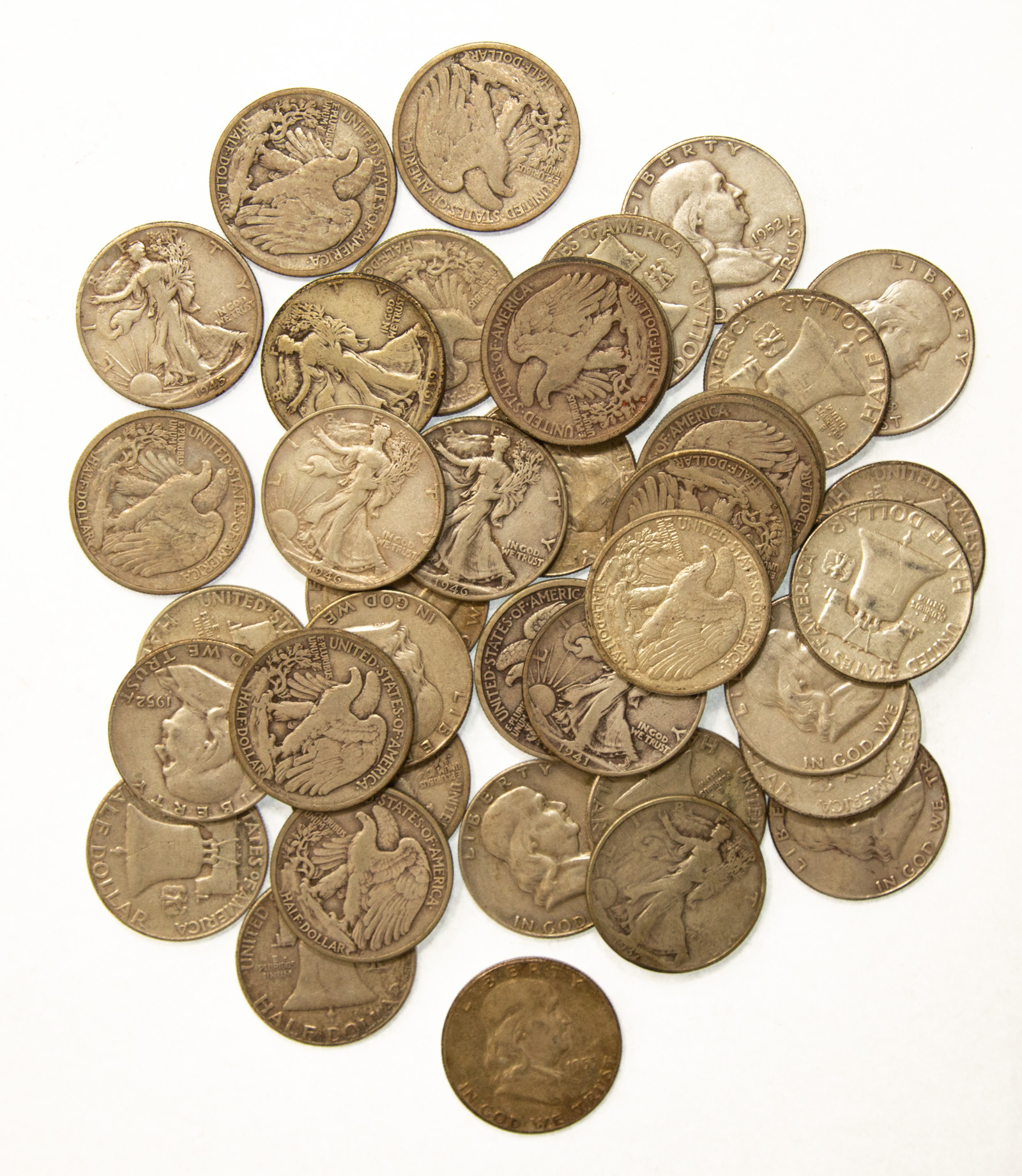 Appraisal: TWO ROLLS SILVER HALVES WALKERS FRANKLINS One Roll each of