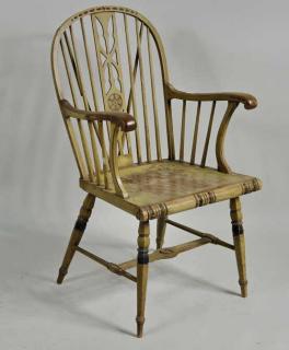 Appraisal: Unusual Paint Decorated Windsor Arm Chair Unusual paint decorated American