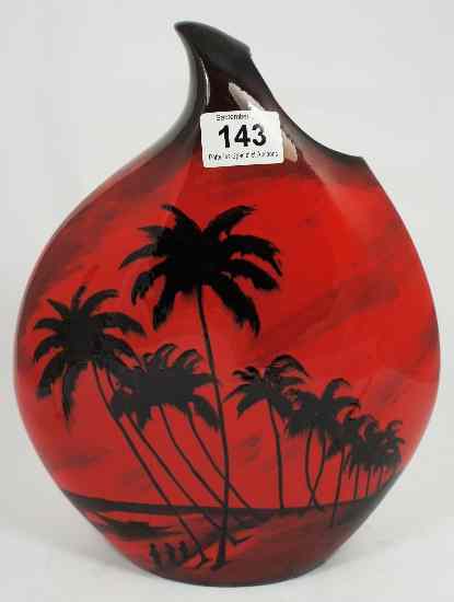 Appraisal: Peggy Davies Large Flat Vase Decorated with Palm Trees in