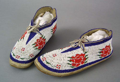 Appraisal: Pair of Chippewa brain tanned and sinew sewn beaded moccasins