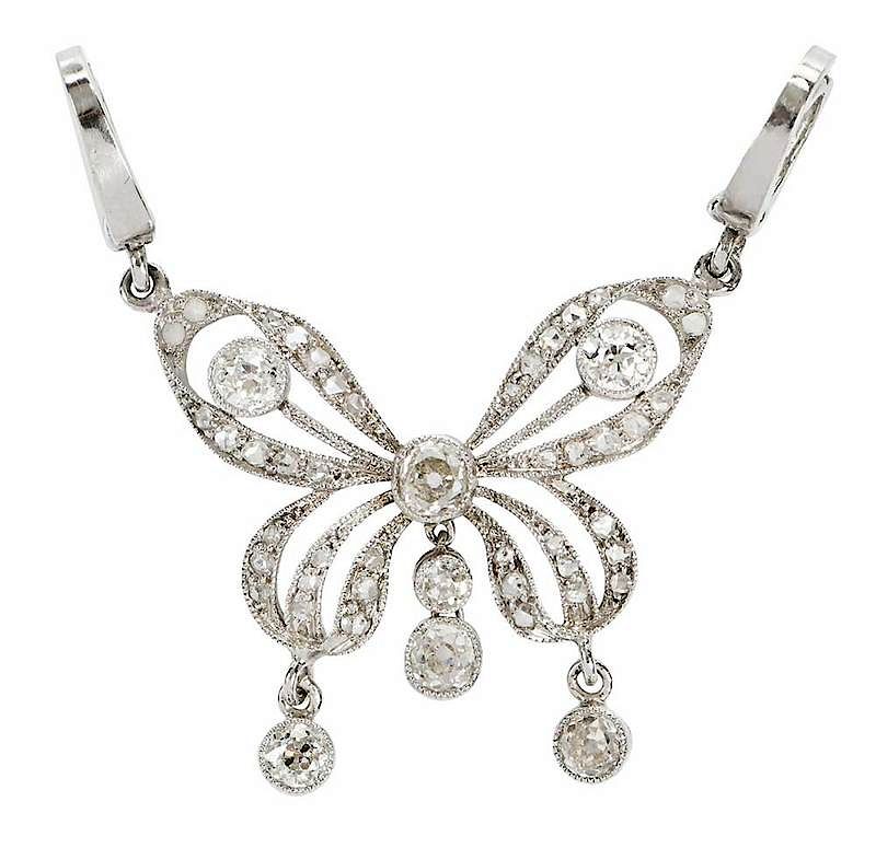 Appraisal: Platinum Diamond Butterfly Pendant approx old mine and rose cut