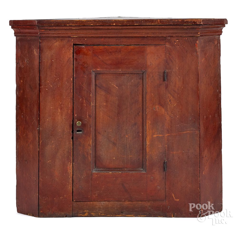 Appraisal: Pennsylvania painted pine hanging corner cupboard Pennsylvania painted pine hanging