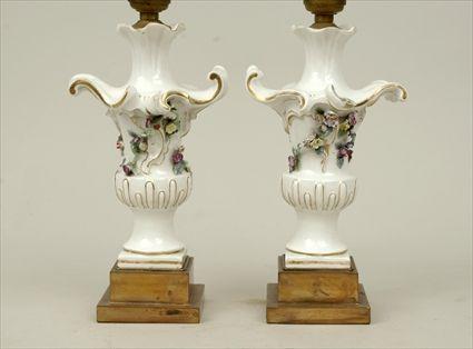 Appraisal: Pair of Continental Gilt and Polychrome Decorated Porcelain Vases Mounted