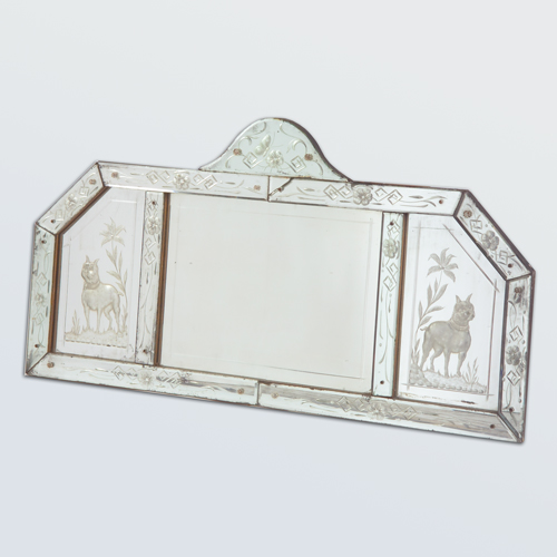 Appraisal: Unusual Venetian triptych mirror with etched French Bulldogs on side