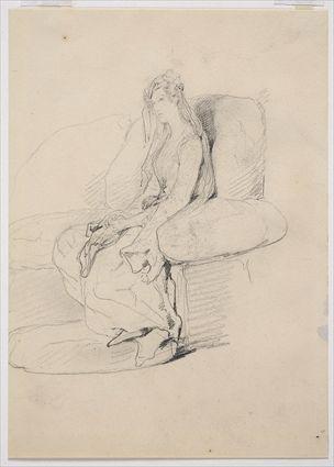 Appraisal: ARY SCHEFFER - SEATED WOMAN Graphite on paper x in