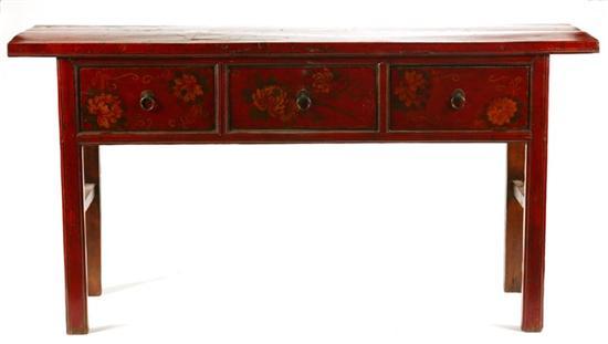 Appraisal: SIDE TABLE China late th-early th century decorated wood Overhanging