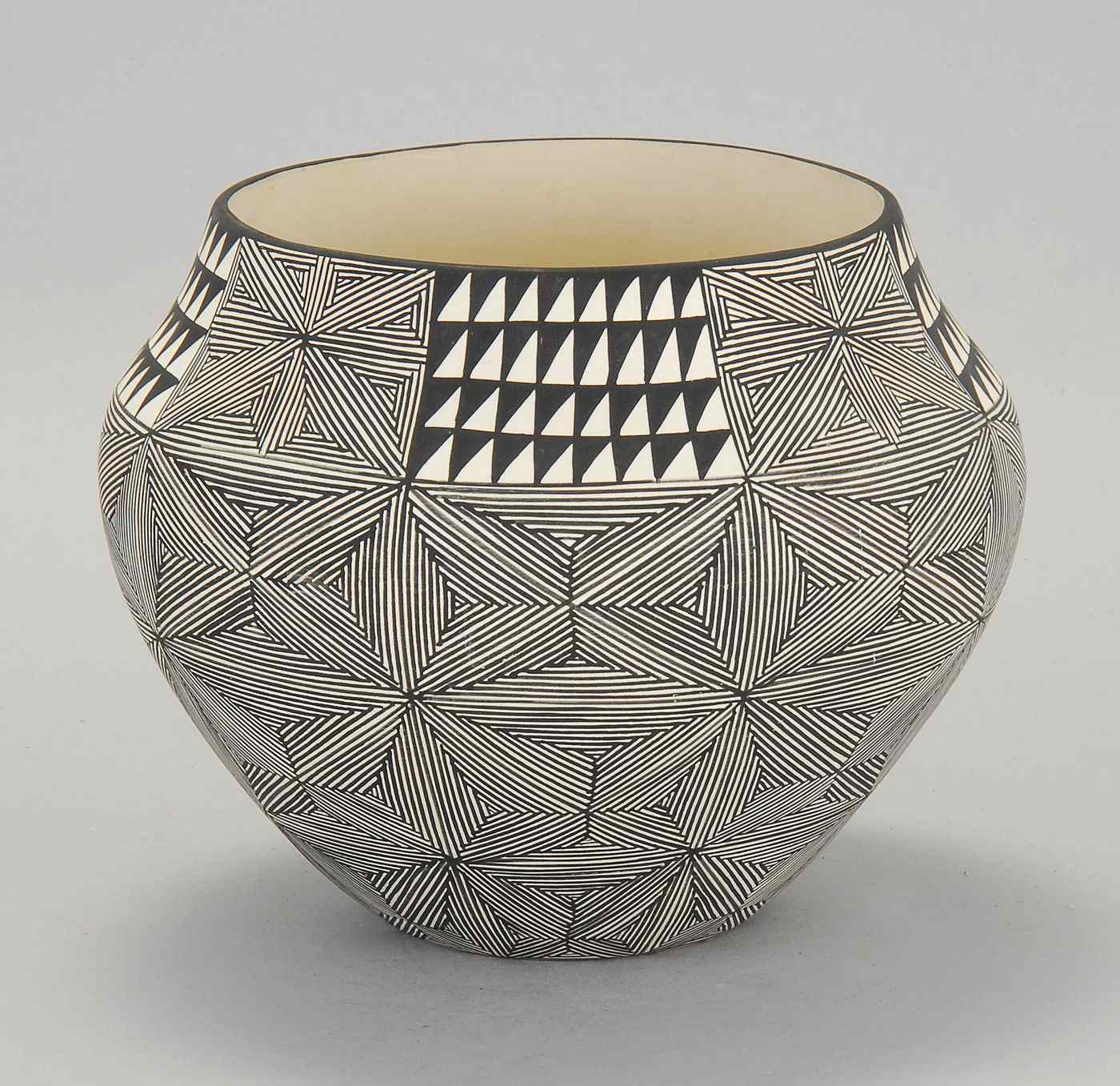 Appraisal: ACOMA POTTERY JAR th CenturyIn ovoid form with black and