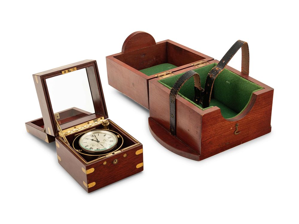 Appraisal: An English Mahogany Cased Eight-Day Ship's Chronometer An English Mahogany