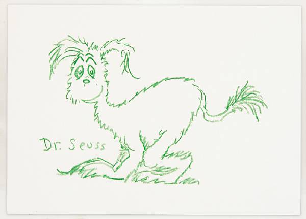 Appraisal: GEISEL THEODORE Original drawing green pencil on cardstock by inches