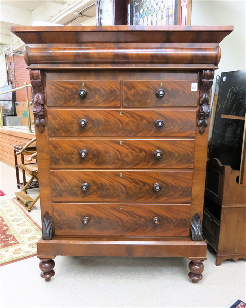 Appraisal: LARGE VICTORIAN MAHOGANY CHEST ON STAND Scottish th century featuring