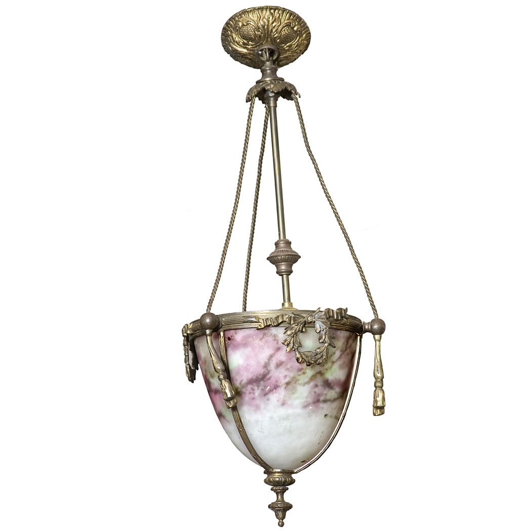 Appraisal: Art Nouveau Style Gilt-Metal and Frosted Glass Hanging Light Height