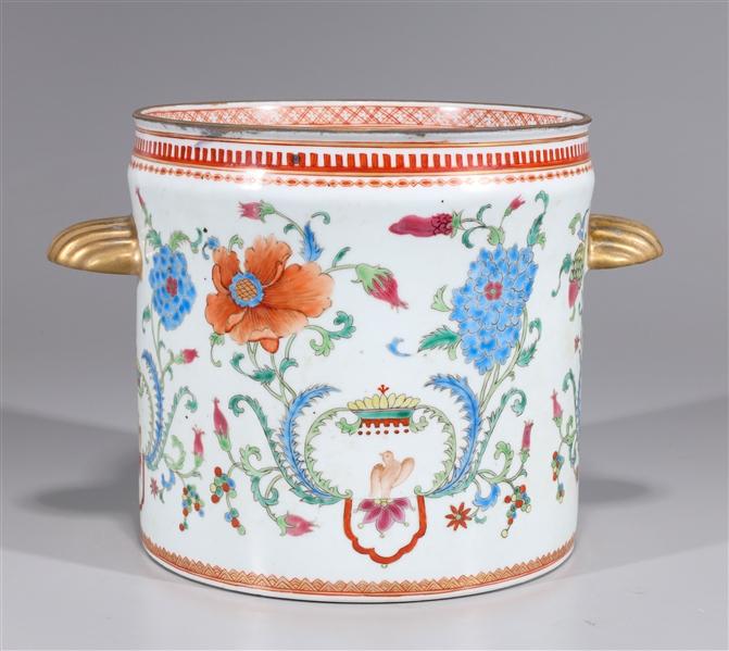 Appraisal: Chinese enameled porcelain famille rose brush washer with allover floral