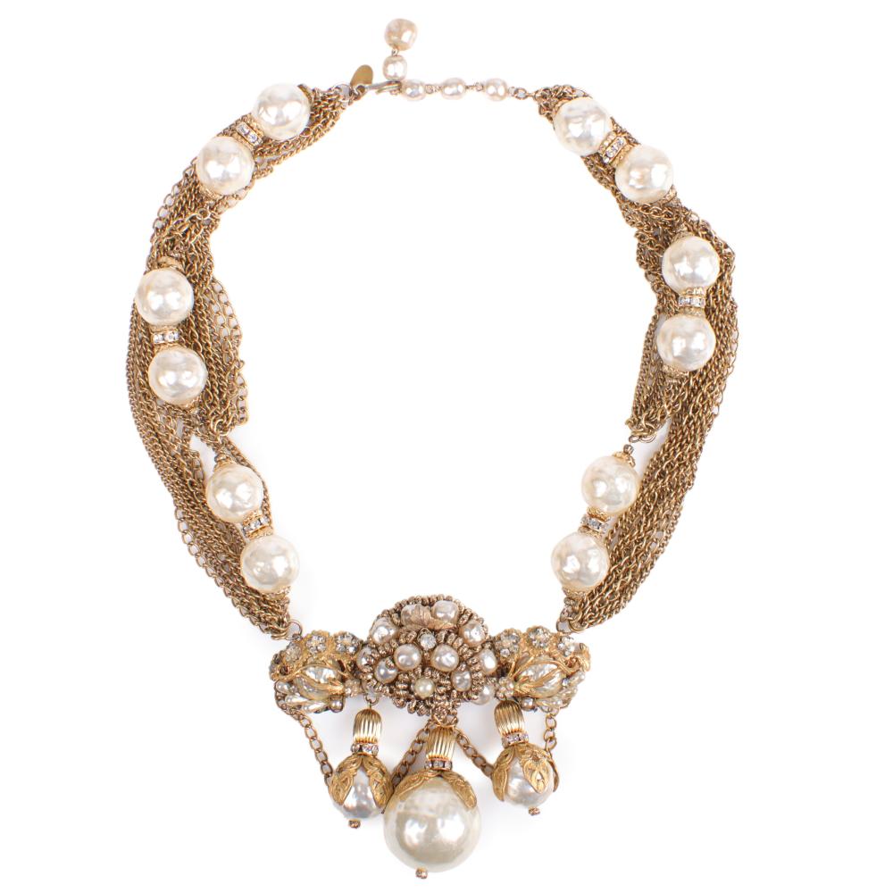 Appraisal: MIRIAM HASKELL ENORMOUS GOLD TONE MULTI CHAIN FAUX PEARL NECKLACE