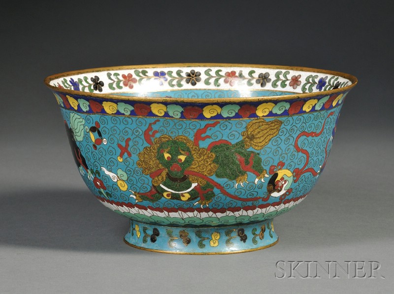 Appraisal: Cloisonne Bowl China th century decoration of lotus and foo