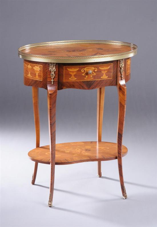 Appraisal: LOUIS XV STYLE MARQUETRY INLAID SIDE TABLE th century Galleried