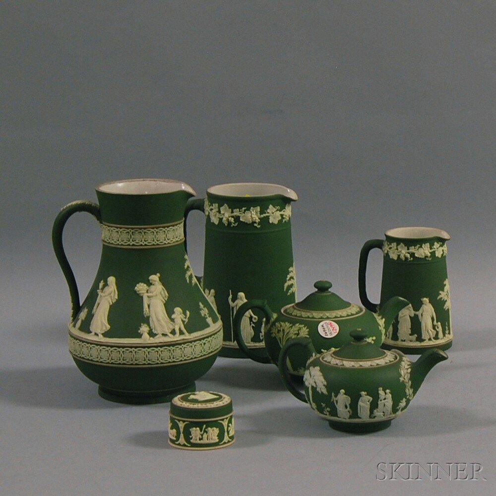 Appraisal: Six Wedgwood Olive Green Jasper Items th th century two