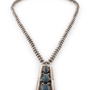 Appraisal: Jefferson Abeyta Din th century Silver and Red Mountain Turquoise