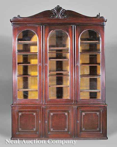 Appraisal: A Good American Late Classical Walnut Breakfront Bookcase c -