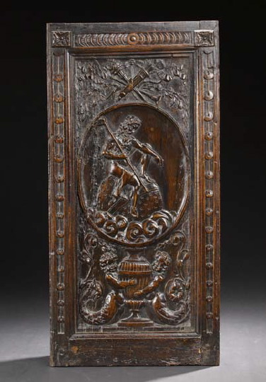 Appraisal: French Mannerist Carved Panel featuring Father Time seated on a